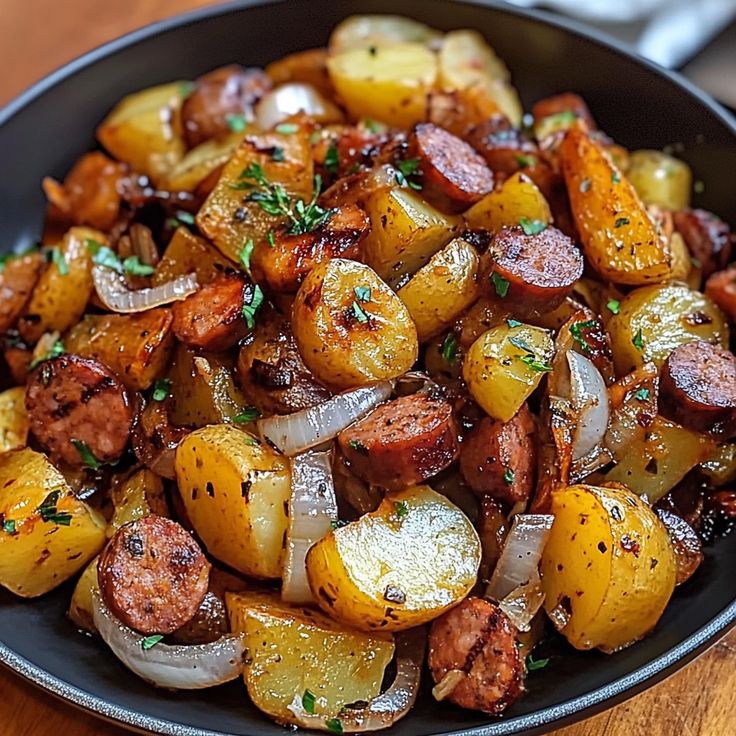 Fried potatoes and sausage